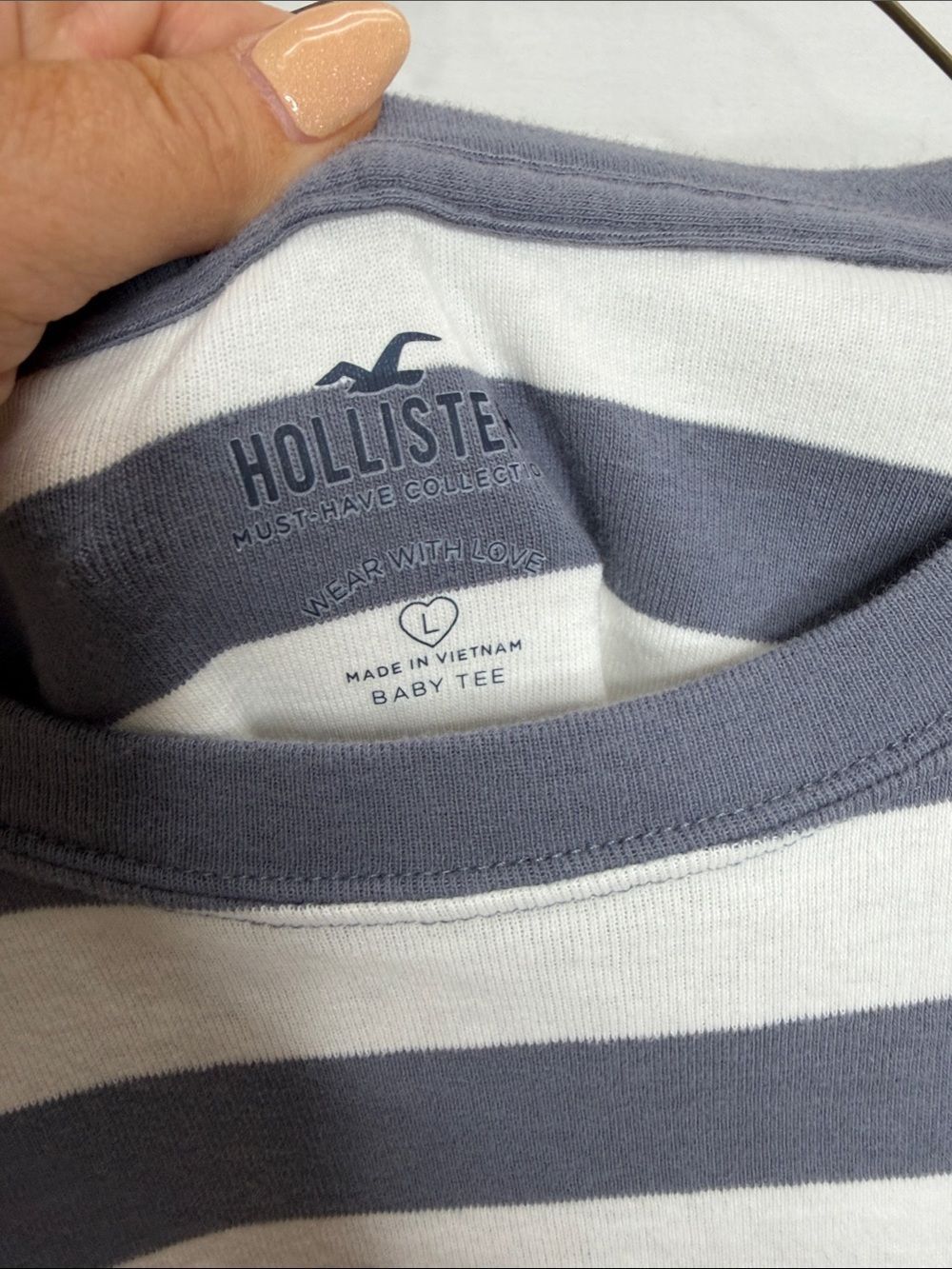 Hollister Navy and White Striped Crop Tee - Picture 2 of 3